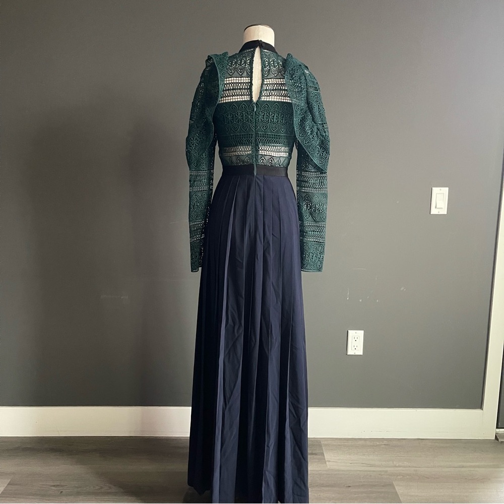 Self-Portrait Emerald Guipure Lace Maxi Dress Gown Sheer Victorian Cottagecore - Picture 5 of 8